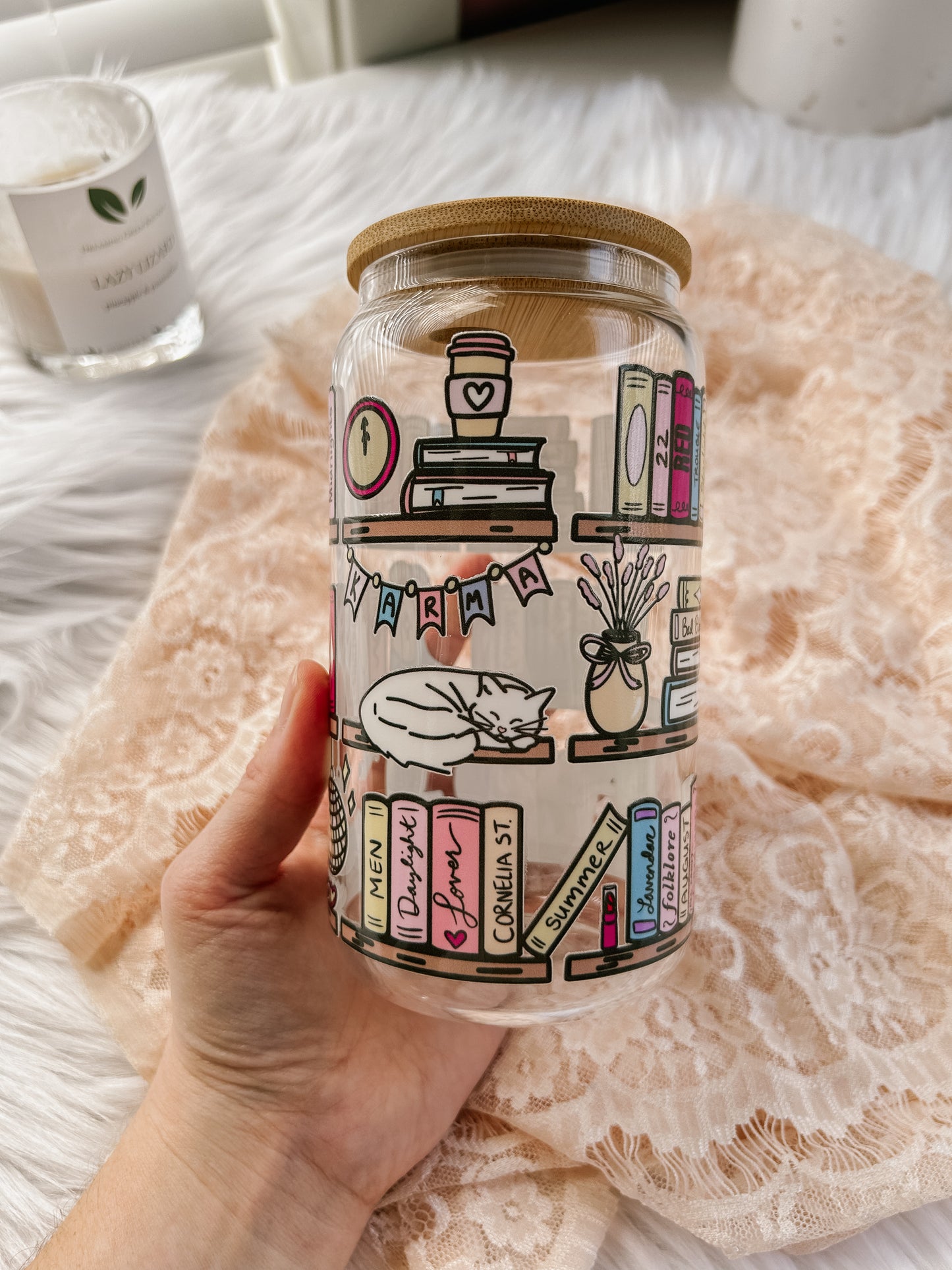 Taylor's Bookshelf 16oz Glass Cup image 1