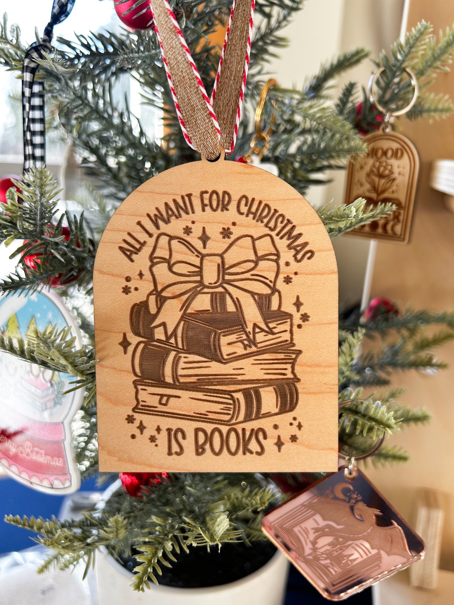 All I Want For Christmas For Books Wooden Ornament image 0