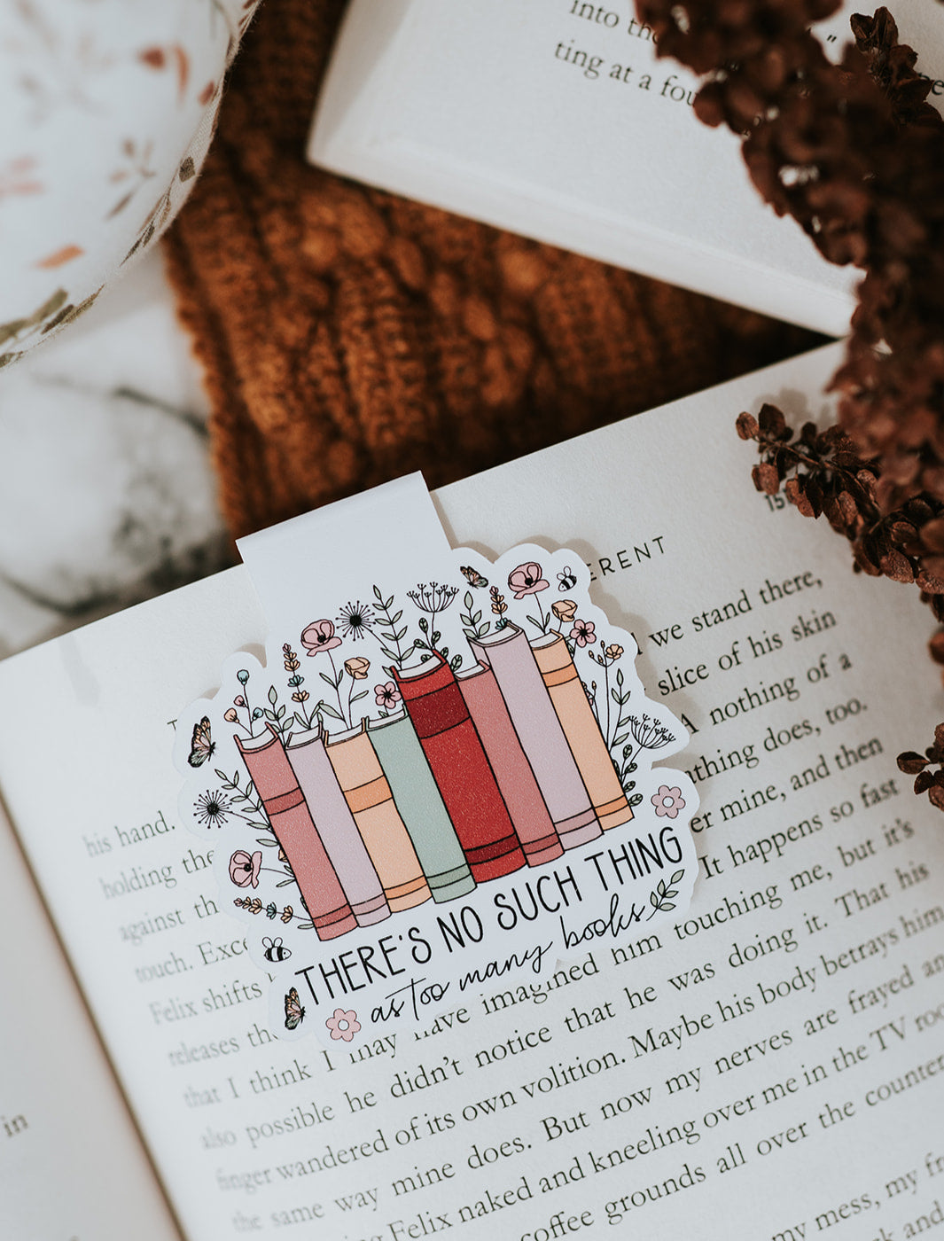 No Such Thing Floral Books Magnetic Bookmark image 0