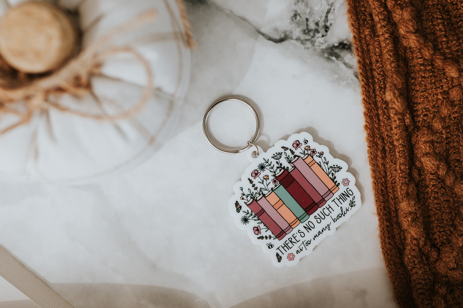 No Such Thing As Too Many Books Floral Keychain image 0
