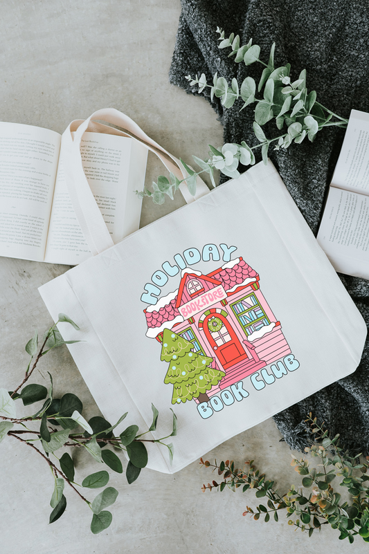 Holiday Book Club Linen Tote Bag image 0