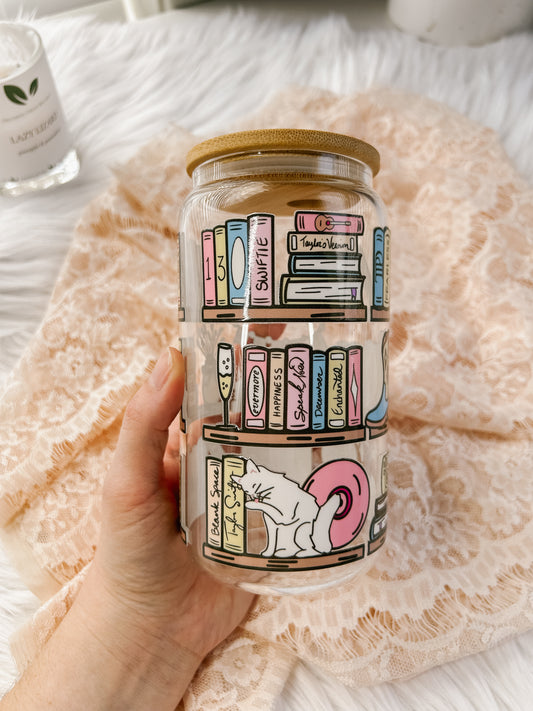 Taylor's Bookshelf 16oz Glass Cup image 0