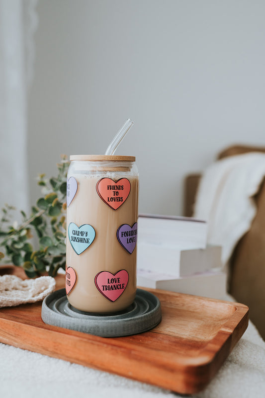 Trope Hearts Glass Can w/ Straw image 0