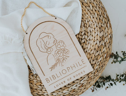 Bibliophile Arch Sign w/ Gold Chain Hanger image 0