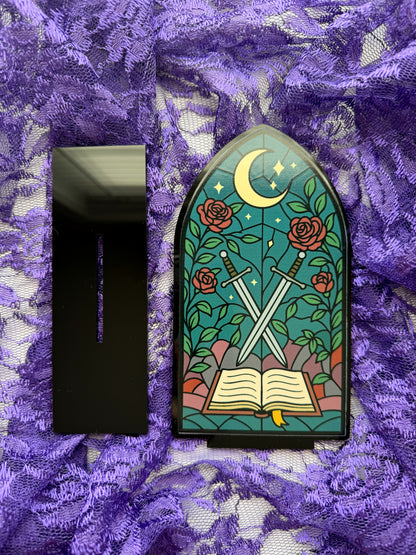 Bookish Stained Glass Window Acrylic Shelf Sitter w/ Stand