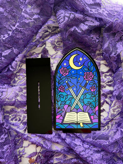 Bookish Stained Glass Window Acrylic Shelf Sitter w/ Stand