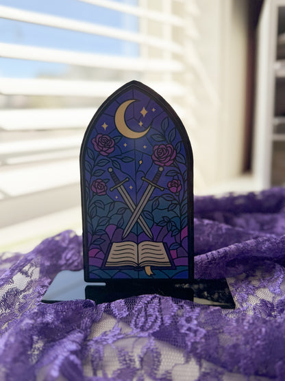 Bookish Stained Glass Window Acrylic Shelf Sitter w/ Stand