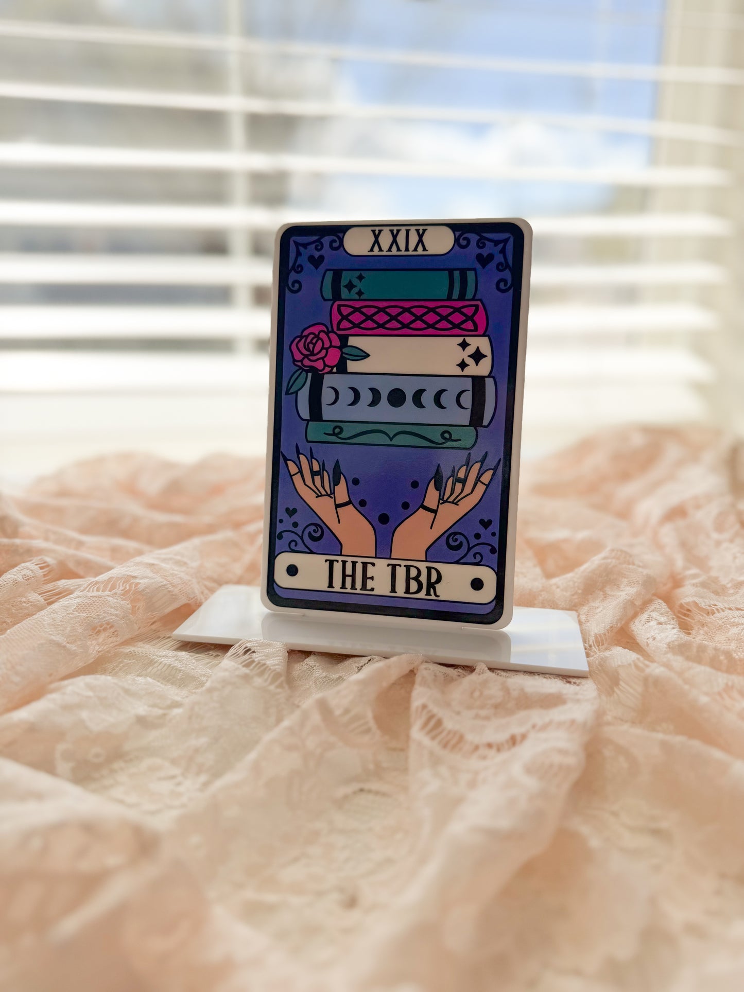 The TBR Tarot Card Acrylic Shelf Sitter w/ Stand
