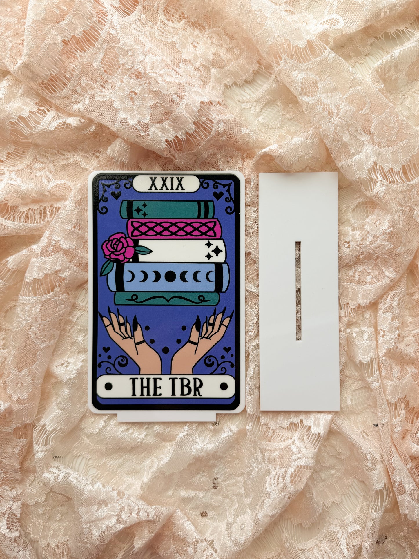 The TBR Tarot Card Acrylic Shelf Sitter w/ Stand
