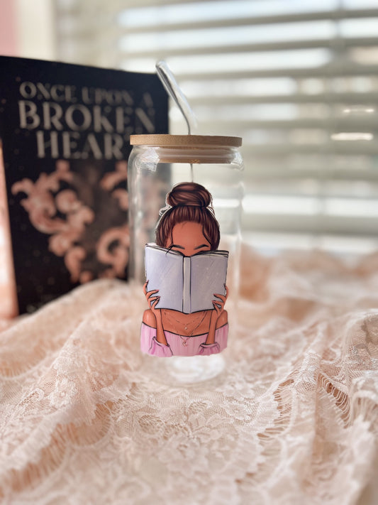 Reading Girl Glass Can w/ Straw image 0