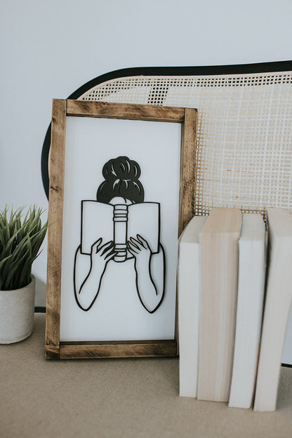 Top Knot & Books Framed Sign image 0